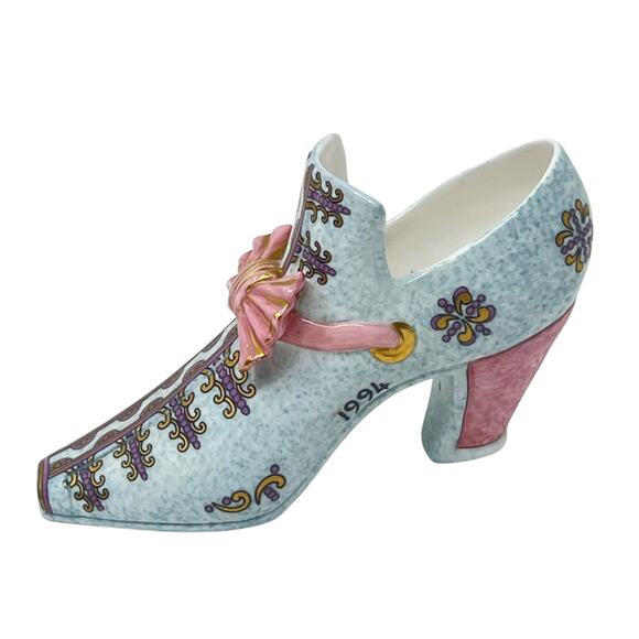 Halcyon Days 1994 Porcelain Shoe – Blue & Pink with Gold Accents (Collectible) - Picture 3 of 8